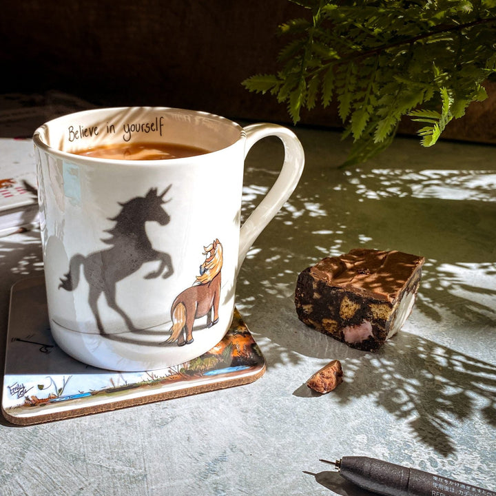 ‘Believe in yourself’ – Fine Bone China Mug (Flaxen Pony) - The Glamorous Grub