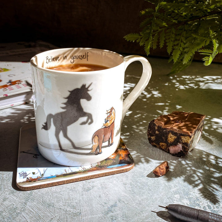 ‘Believe in yourself’ – Fine Bone China Mug (Flaxen Pony) - The Glamorous Grub