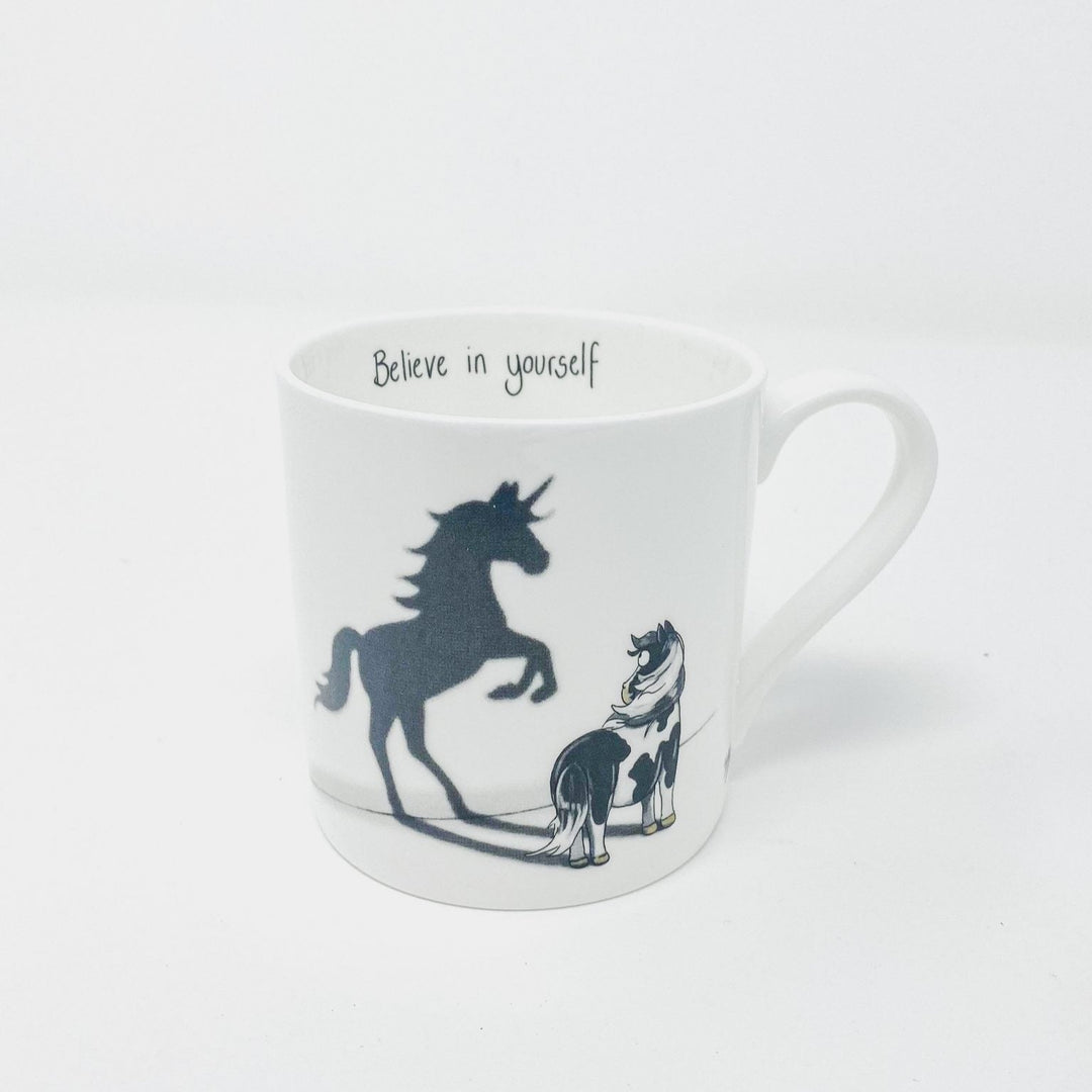 ‘Believe in yourself’ – Fine Bone China Mug (Piebald) - The Glamorous Grub
