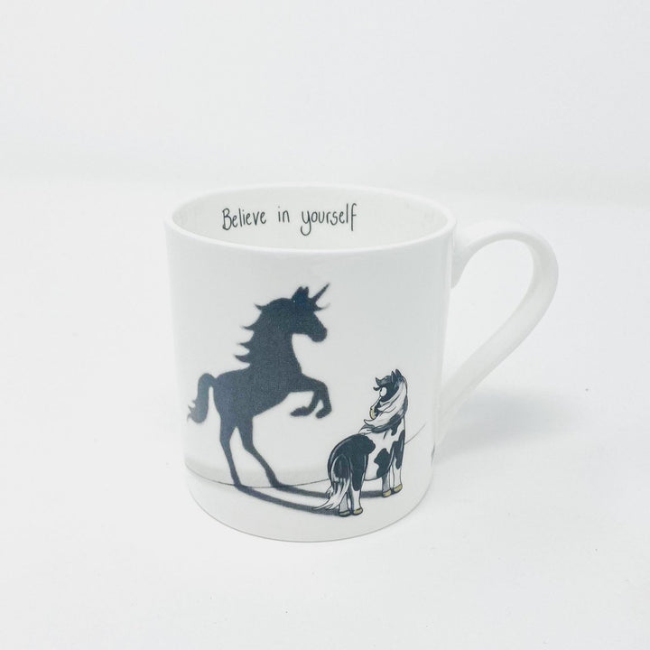‘Believe in yourself’ – Fine Bone China Mug (Piebald) - The Glamorous Grub