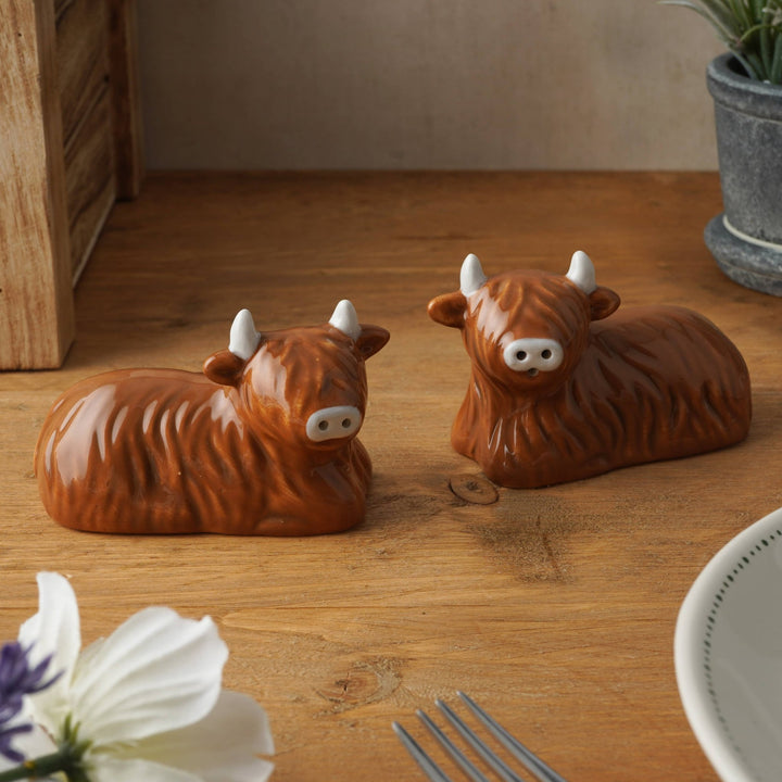 Bramble Farm Highland Cow Salt & Pepper Shakers In Gift Box - back in stock soon - The Glamorous Grub