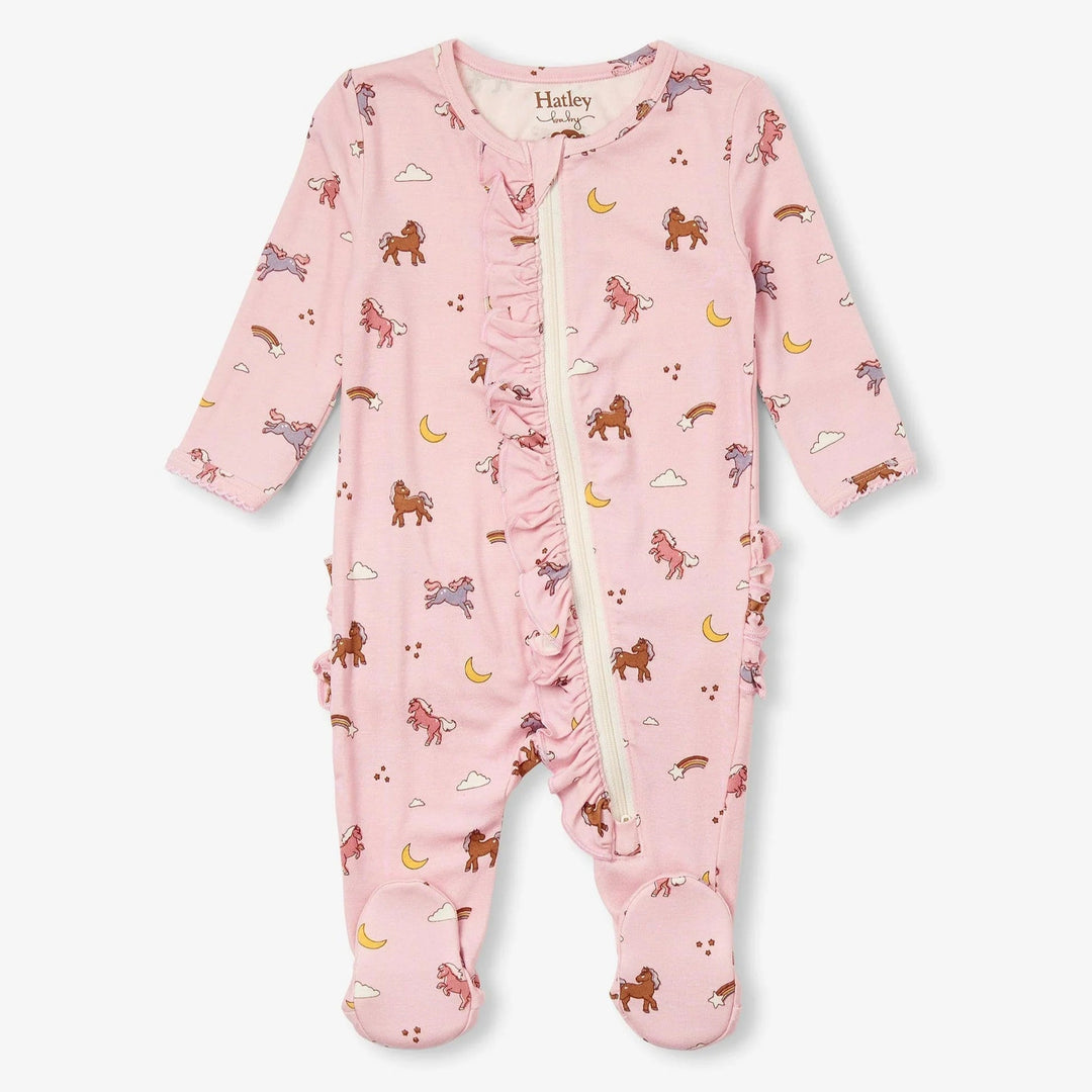 Hatley Whimsical Ponies Ruffle Bum Bamboo Sleep Suit - The Glamorous Grub