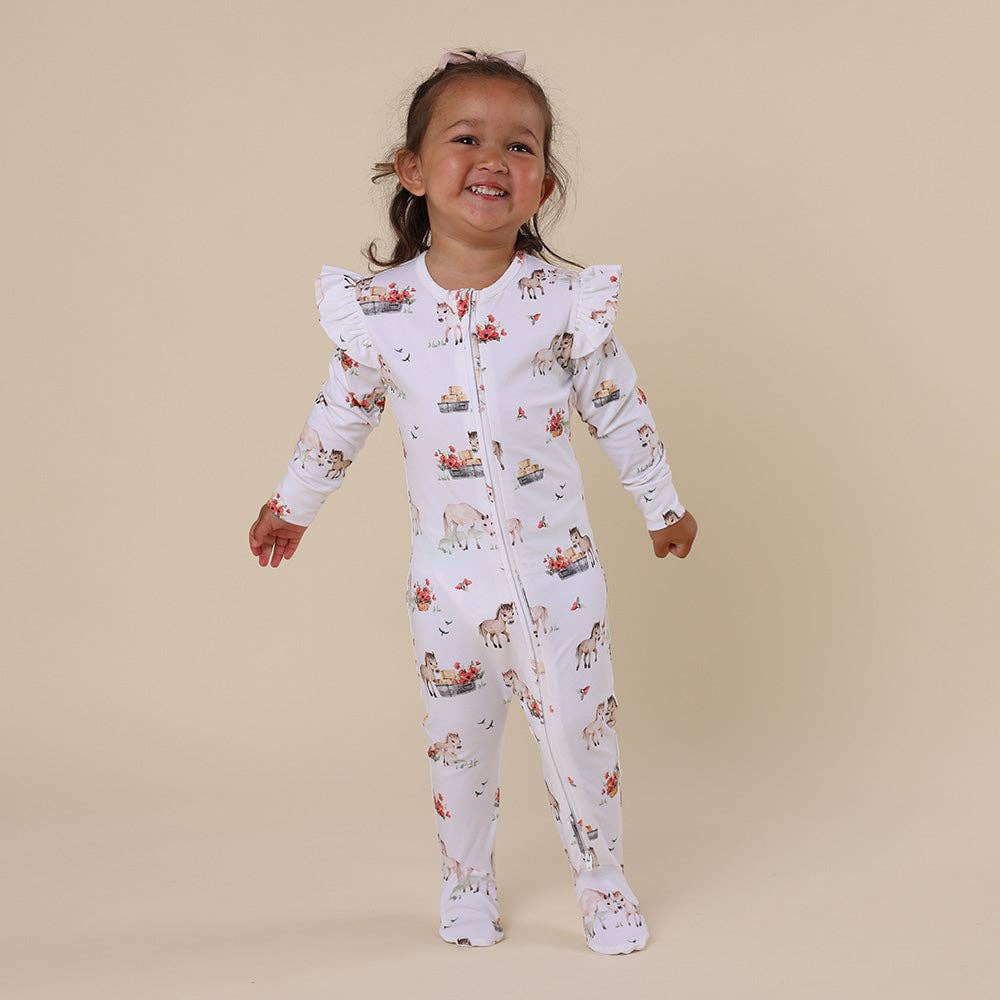 Pony Pals Organic Snuggle Sleepsuit Zip Footie with Frill