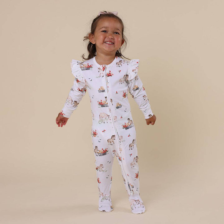 Pony Pals Organic Snuggle Sleepsuit Zip Footie with Frill