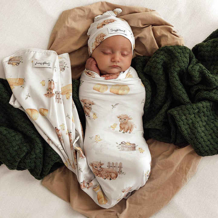 Highland Cows Organic Jersey Wrap &amp; Beanie Set