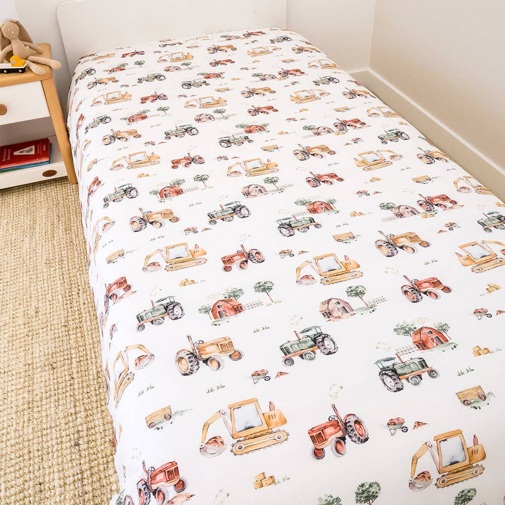 Diggers &amp; Tractors Organic Cotton Quilt Cover - Double Bed