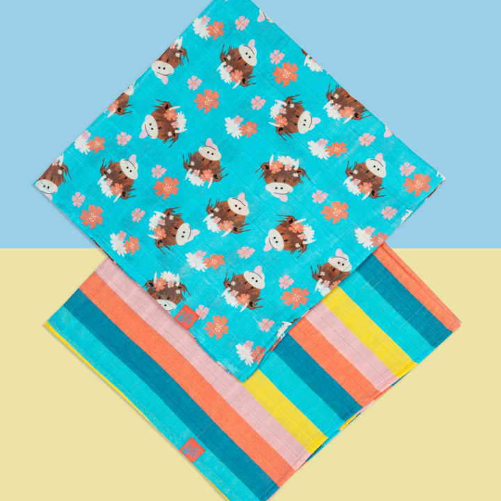 Bonnie Highland Cow Muslin Bibs & Squares
