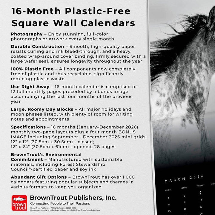 The Noble Horse Portrait Series 2026 Square Monthly Calendar