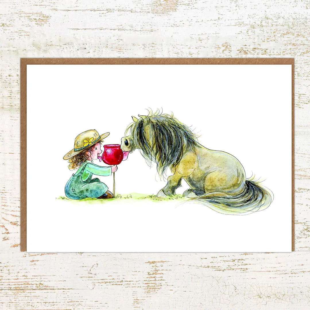 Sweet - Child and Pony Greeting Card and Birthday Card