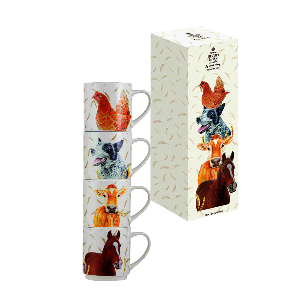 Ashdene Farm Yard Faces 2 Stackable Mugs (set of 4)