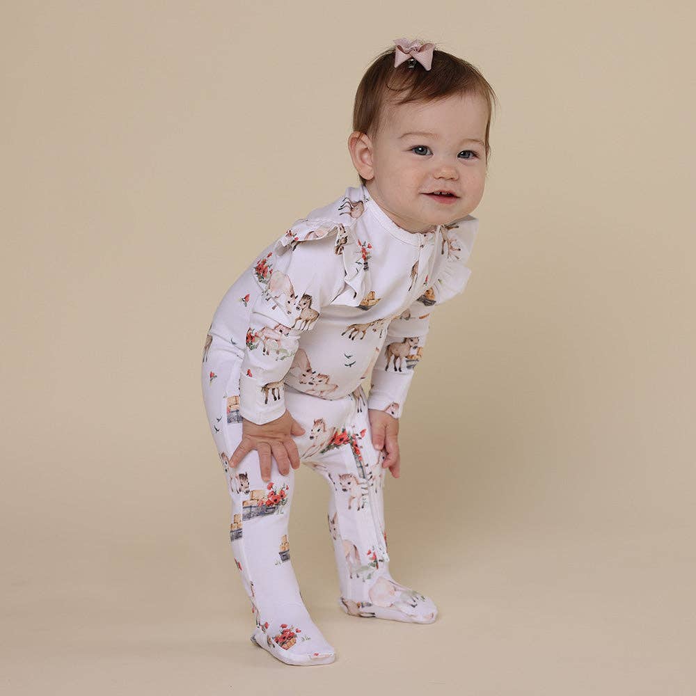 Pony Pals Organic Snuggle Sleepsuit Zip Footie with Frill