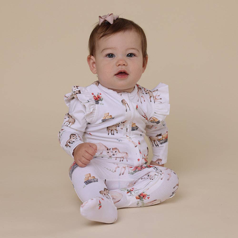Pony Pals Organic Snuggle Sleepsuit Zip Footie with Frill