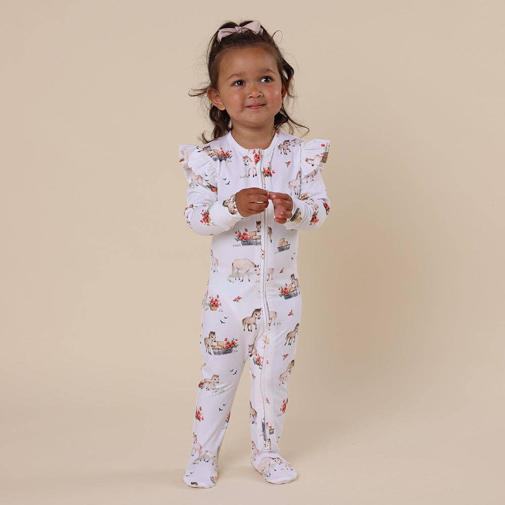 Pony Pals Organic Snuggle Sleepsuit Zip Footie with Frill