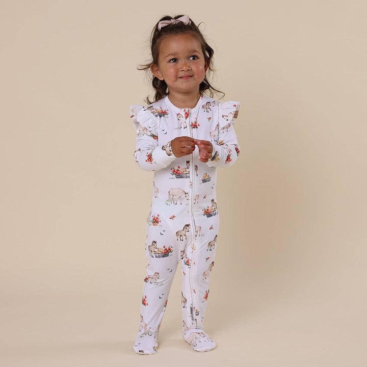 Pony Pals Organic Snuggle Sleepsuit Zip Footie with Frill