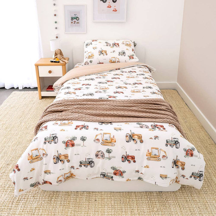 Diggers &amp; Tractors Organic Cotton Quilt Cover - Double Bed
