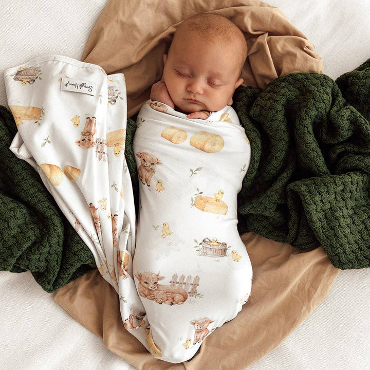 Highland Cows Organic Jersey Wrap &amp; Beanie Set