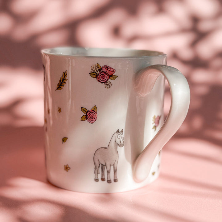 Emily Cole Grey Horses &amp; Roses Mug