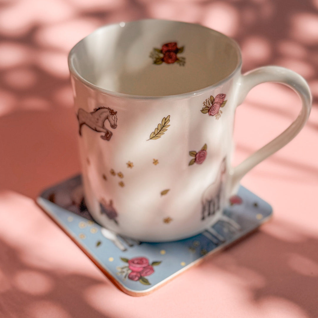 Emily Cole Grey Horses &amp; Roses Mug
