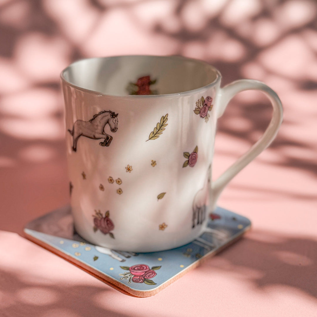 Emily Cole Grey Horses &amp; Roses Mug