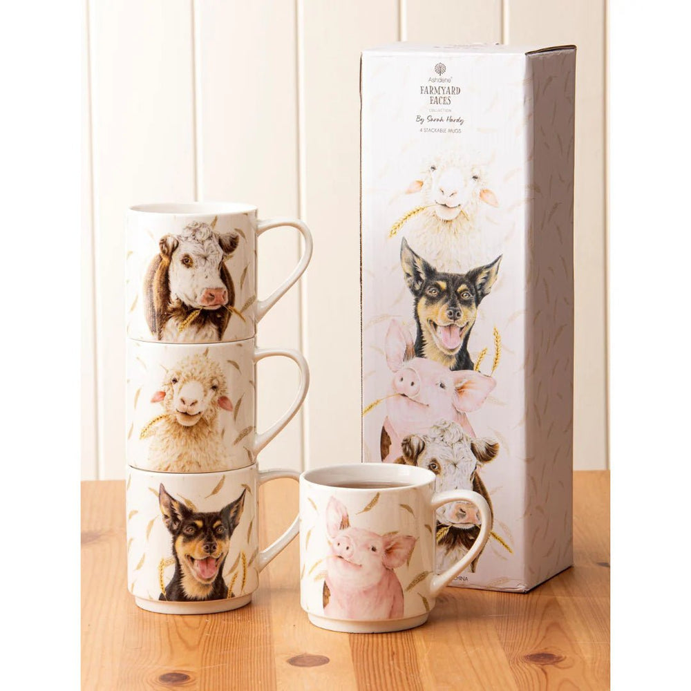 Ashdene Farm Yard Faces Stackable Mugs (4) - The Glamorous Grub