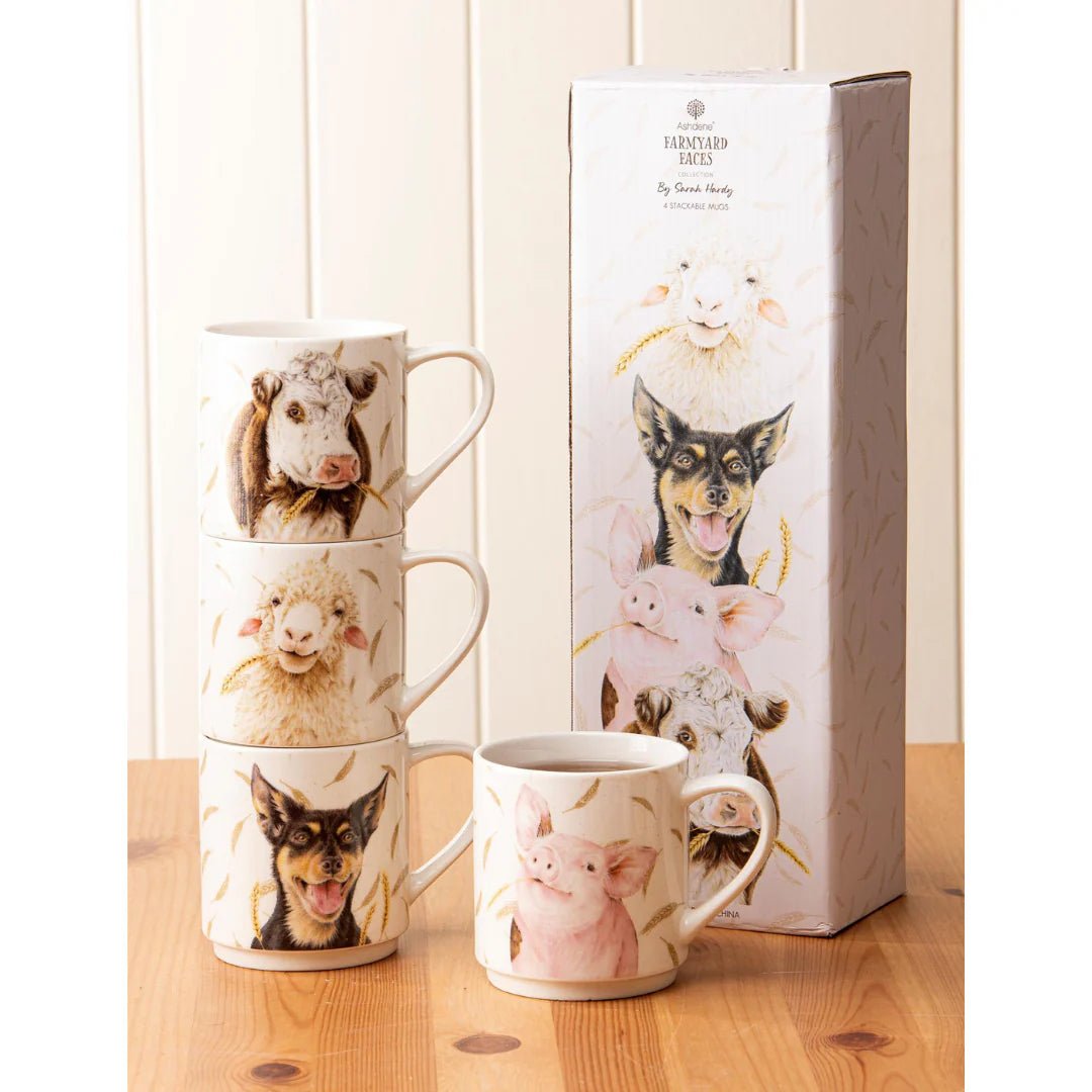 Ashdene Farm Yard Faces Stackable Mugs (4) - The Glamorous Grub