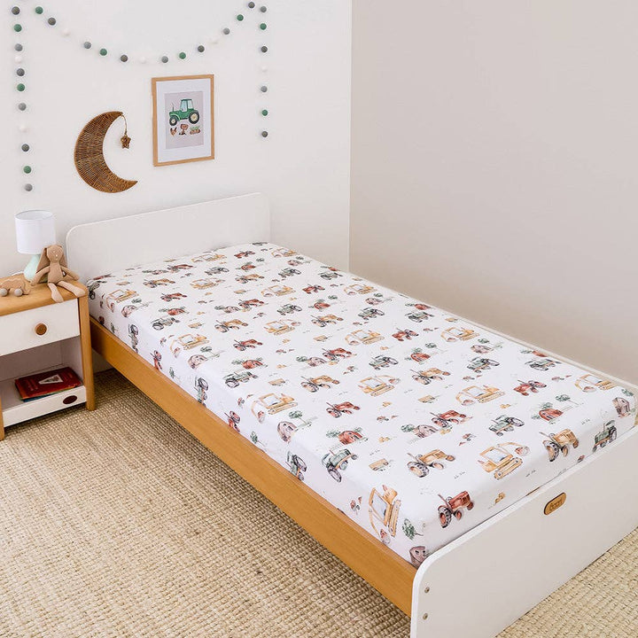 Diggers &amp; Tractors Organic Cotton Fitted Sheet - Single Bed