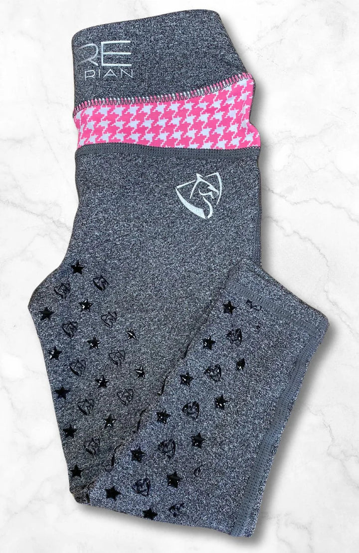 BARE Babes Performance Riding Tights - Grey with Pink Houndstooth - The Glamorous Grub
