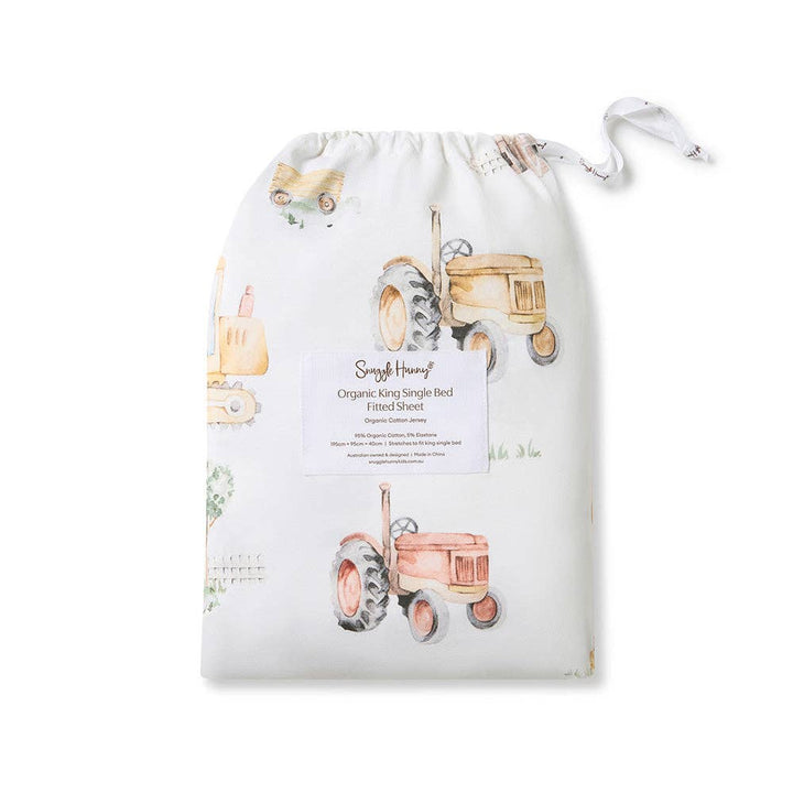Diggers &amp; Tractors Organic Cotton Fitted Sheet - King Single Bed