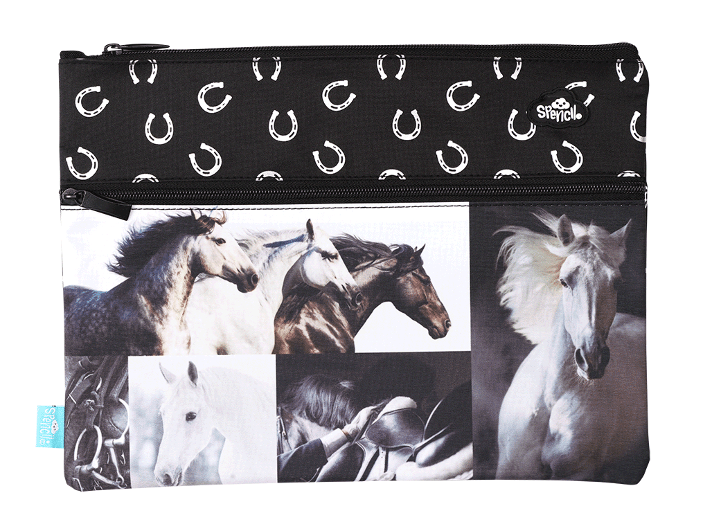 Black & White Horses A4 Twin Zip Pencil Case - The Glamorous Grub