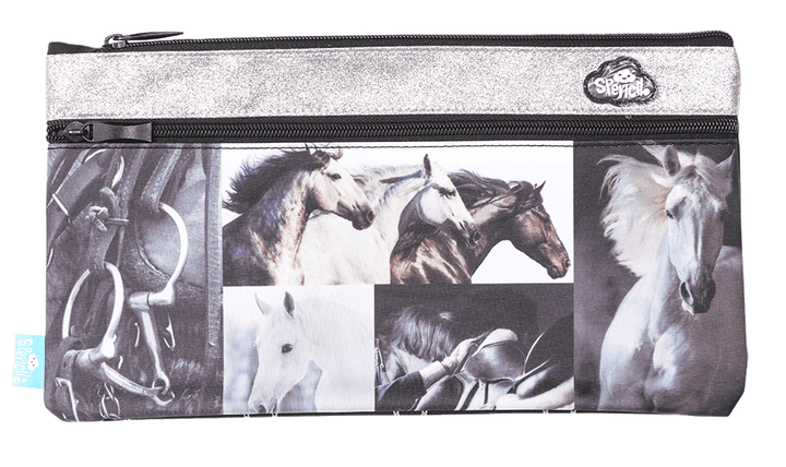 Black & White Horses Twin Zip Pencil Case - The Glamorous Grub