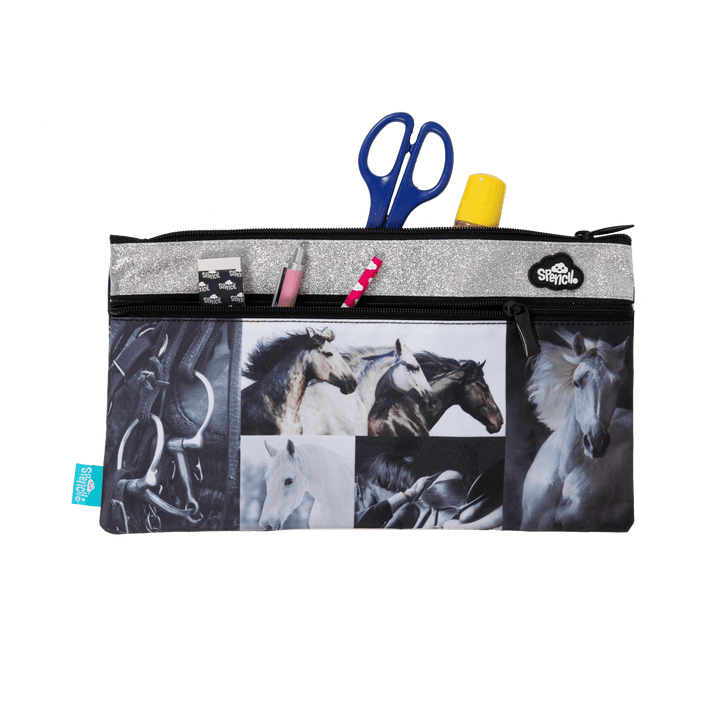 Black & White Horses Twin Zip Pencil Case - The Glamorous Grub