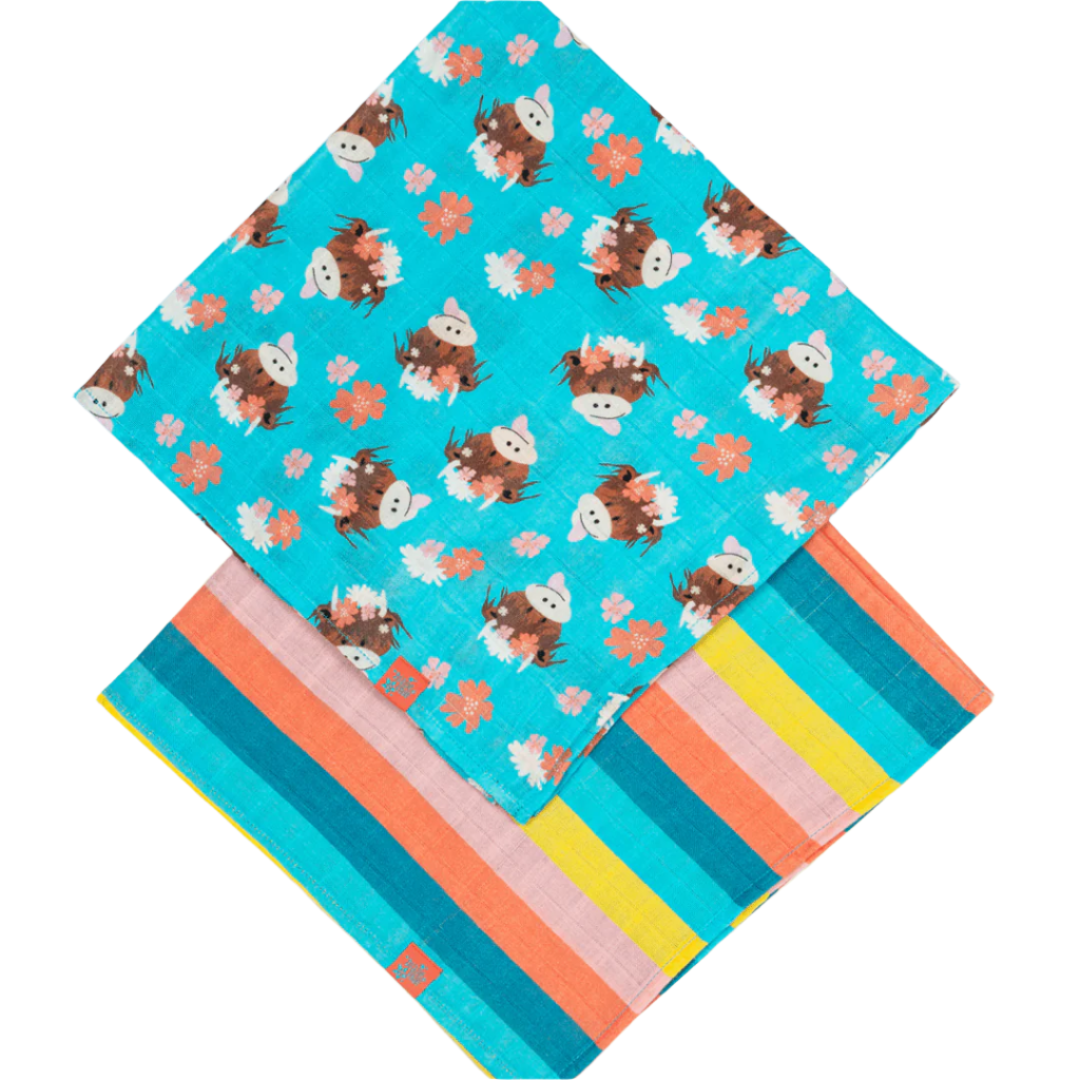 Bonnie Highland Cow Muslin Bibs & Squares - The Glamorous Grub