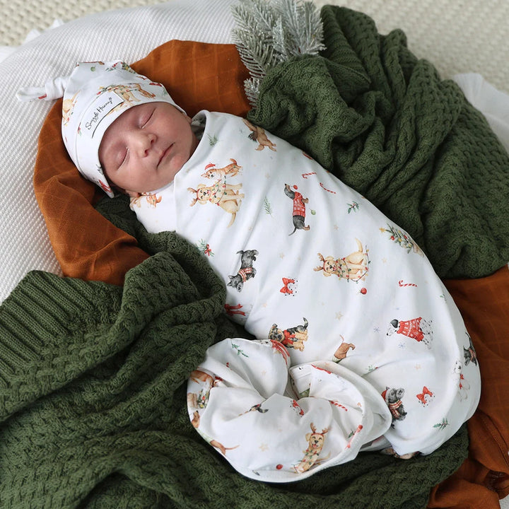 Christmas Pups Organic Jersey Wrap &amp; Beanie Set