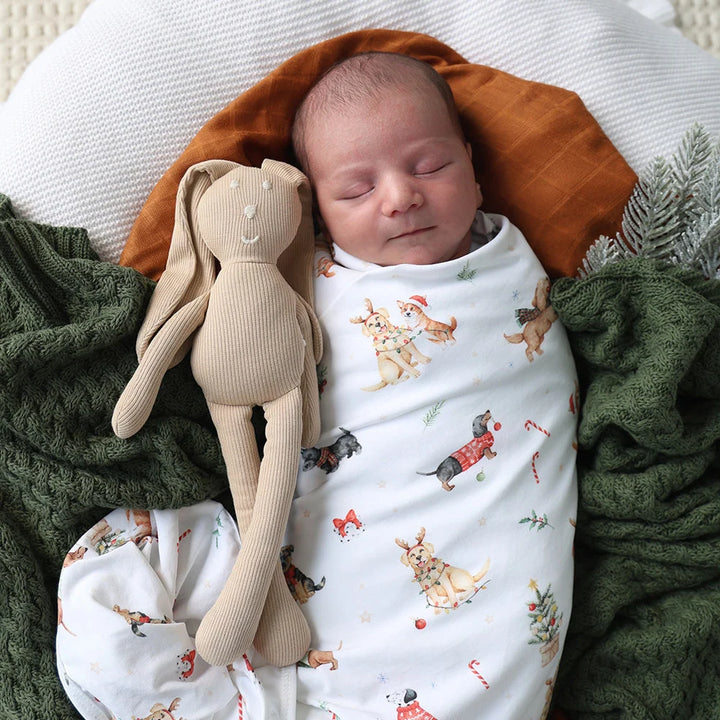 Christmas Pups Organic Jersey Wrap &amp; Beanie Set