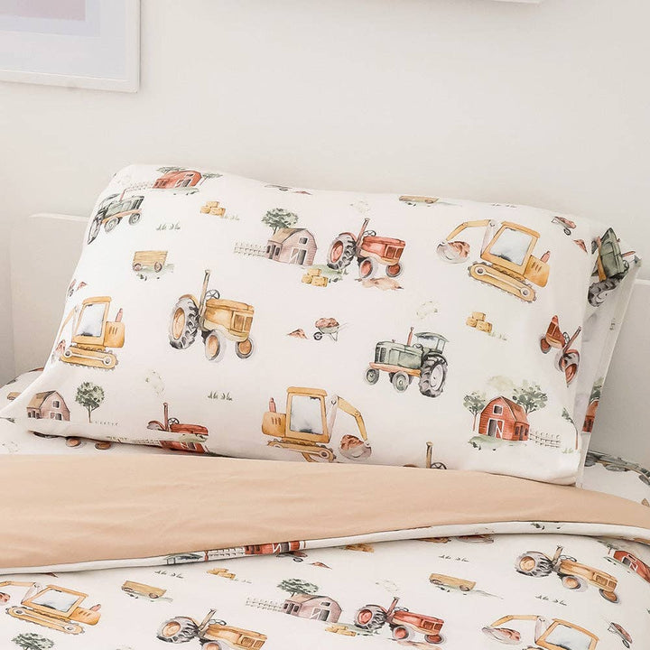 Diggers &amp; Tractors Organic Cotton Single Pillowcase