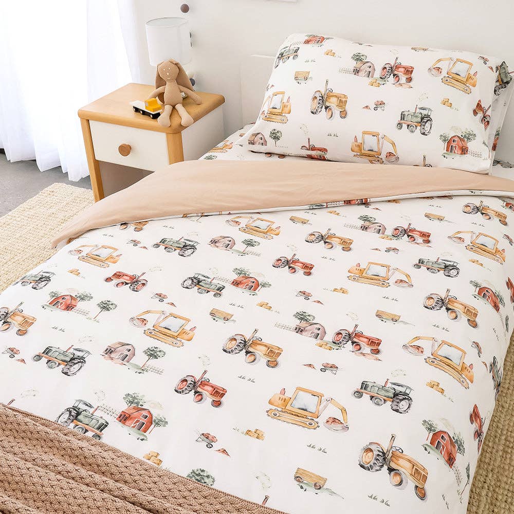 Diggers &amp; Tractors Organic Cotton Quilt Cover - Single Bed