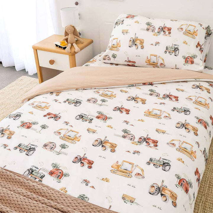 Diggers &amp; Tractors Organic Cotton Quilt Cover - Double Bed
