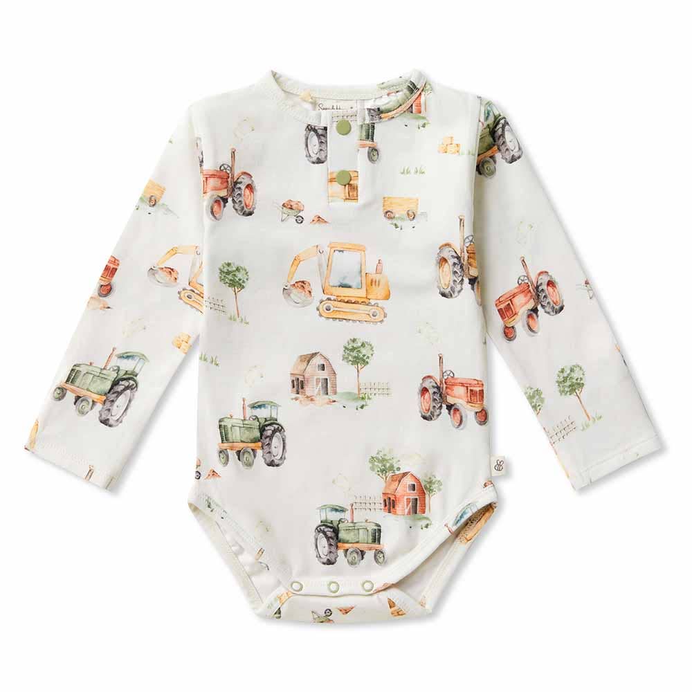 Diggers & Tractors Long Sleeve Organic Bodysuit - The Glamorous Grub