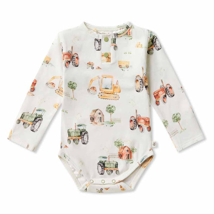 Diggers & Tractors Long Sleeve Organic Bodysuit - The Glamorous Grub