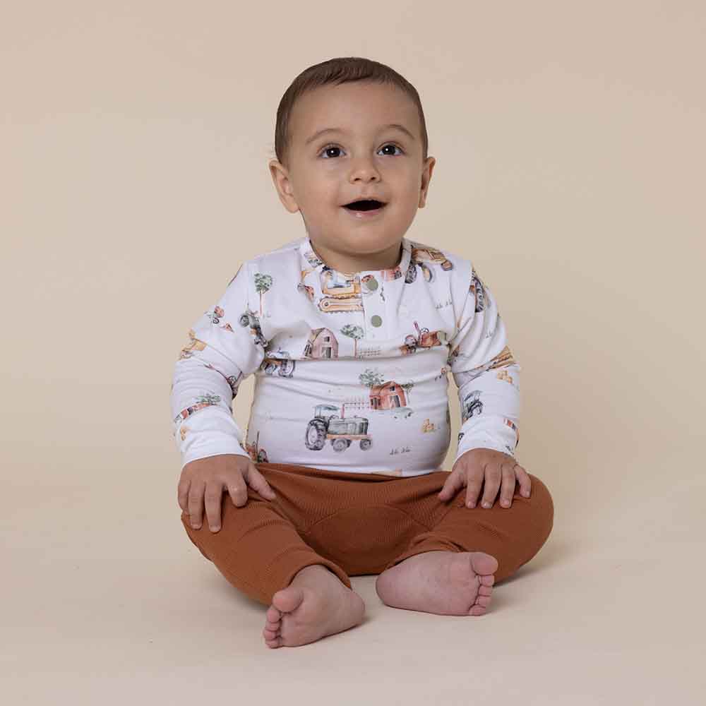 Diggers & Tractors Long Sleeve Organic Bodysuit - The Glamorous Grub