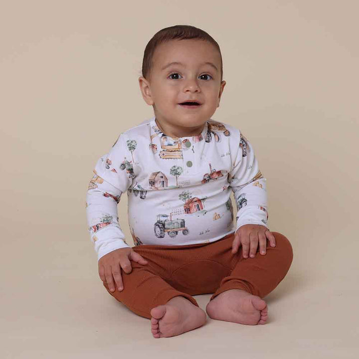 Diggers & Tractors Long Sleeve Organic Bodysuit - The Glamorous Grub