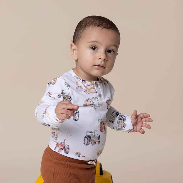 Diggers & Tractors Long Sleeve Organic Bodysuit - The Glamorous Grub
