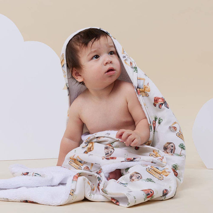 Diggers & Tractors Organic Hooded Baby Towel - The Glamorous Grub
