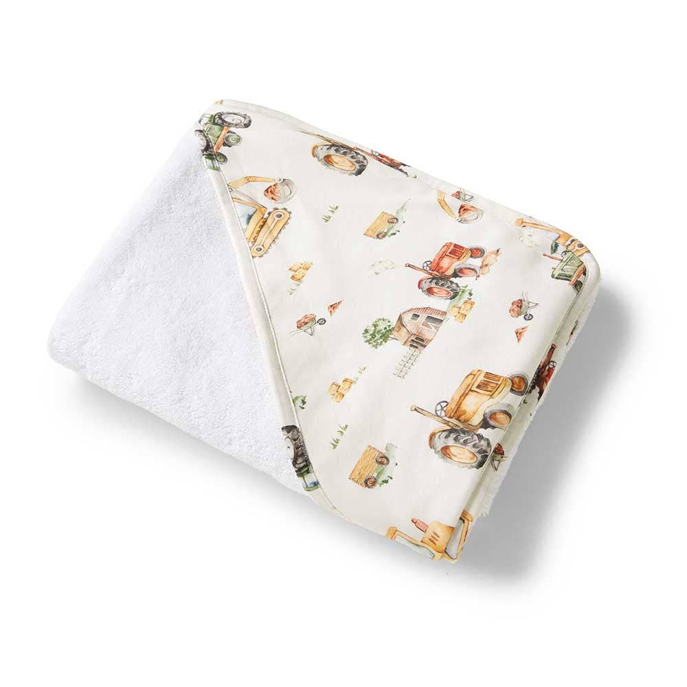 Diggers & Tractors Organic Hooded Baby Towel - The Glamorous Grub