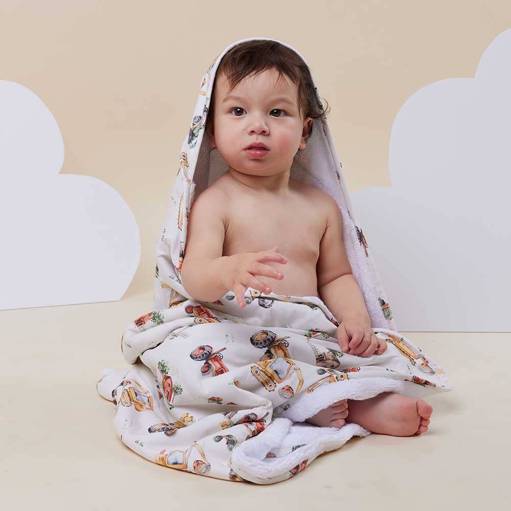 Diggers & Tractors Organic Hooded Baby Towel - The Glamorous Grub