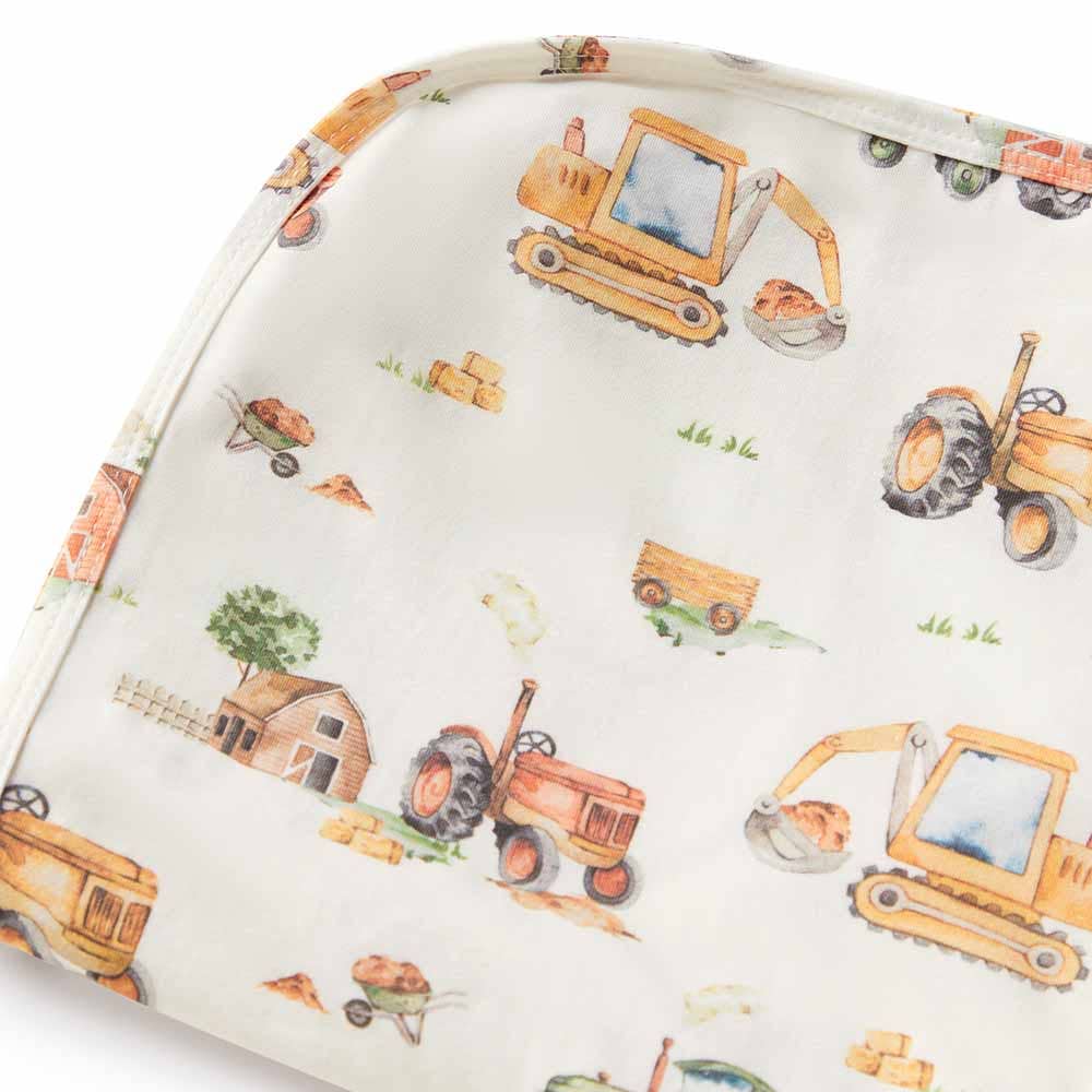 Diggers & Tractors Organic Jersey Wrap & Beanie Set - The Glamorous Grub