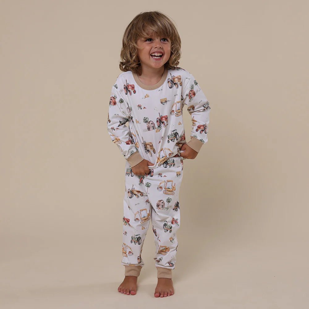 Diggers & Tractors Organic Kids Long Sleeve PJ Set - The Glamorous Grub