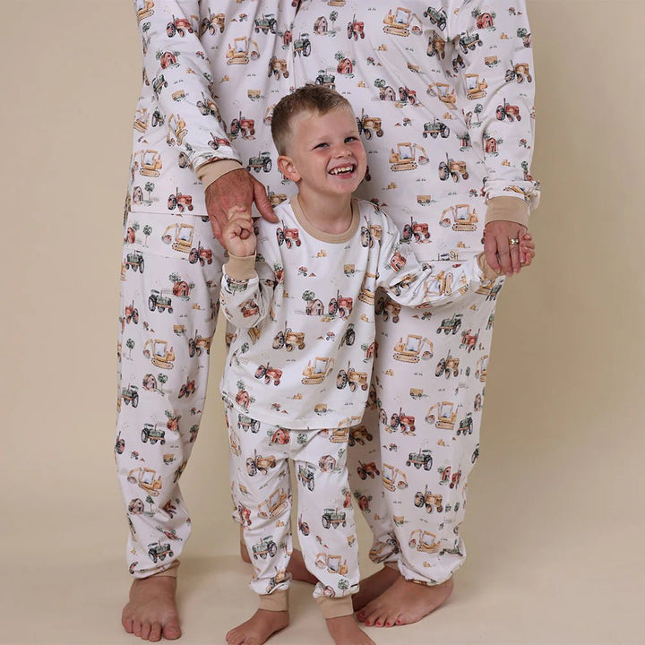 Diggers & Tractors Organic Kids Long Sleeve PJ Set - The Glamorous Grub