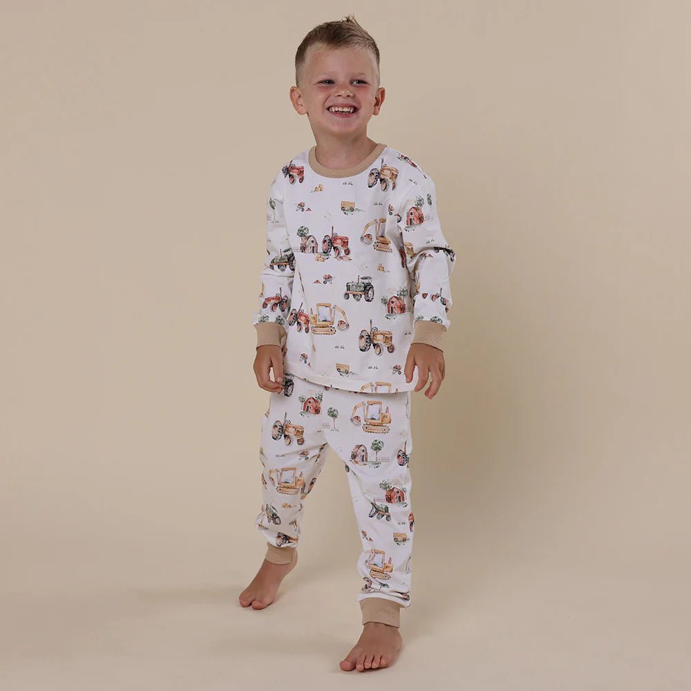 Diggers & Tractors Organic Kids Long Sleeve PJ Set - The Glamorous Grub