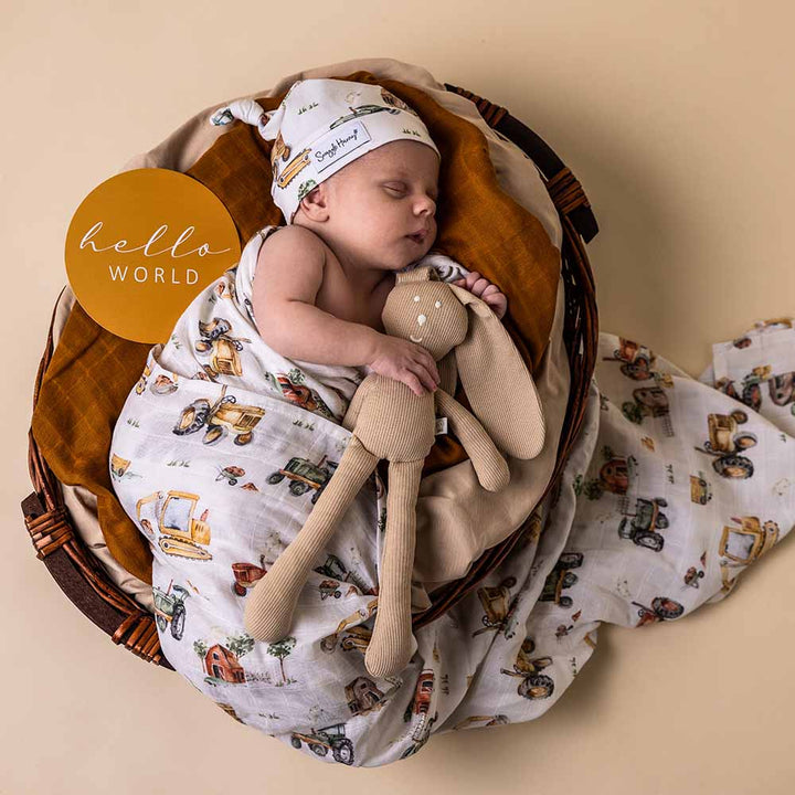 Diggers & Tractors Organic Muslin Wrap - The Glamorous Grub